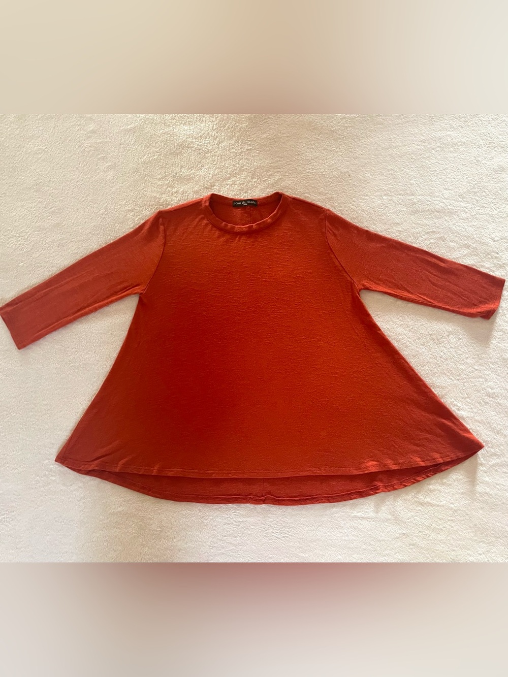 Kim & Cami Burnt Orange Swing Top Small Soft Stretch Knit